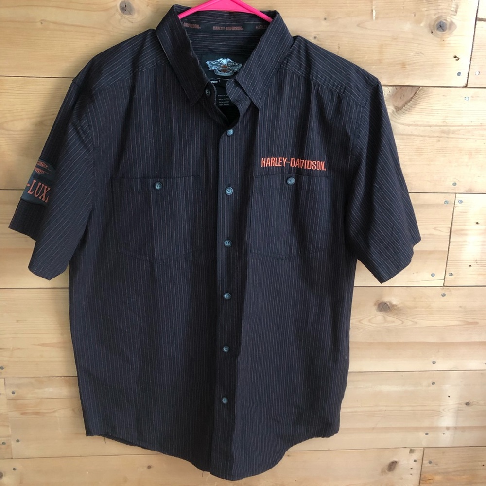 Harley-Davidson striped short sleeve button up
